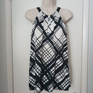 WHBM Halter Top Women’s Size Small Black White Striped Sleeveless Lined Blouse